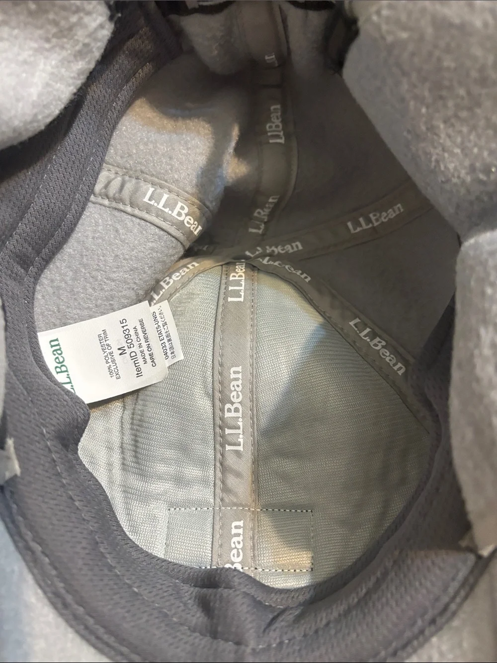 L.L. Bean Light Gray Fleece Cap with Multicolor Patterned Trim